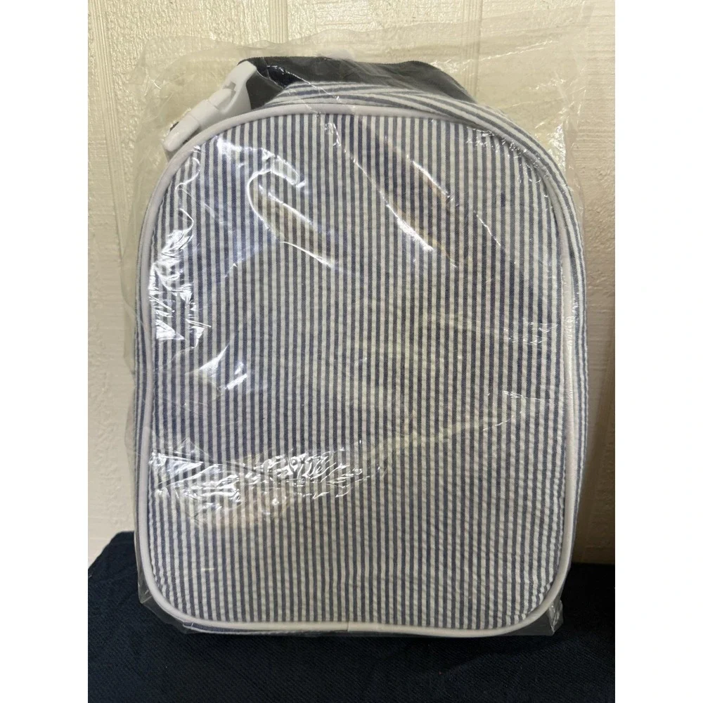 Seersucker Insulated Lunch Bags Pink and Blue Striped Kids Totes - Picture 5 of 6